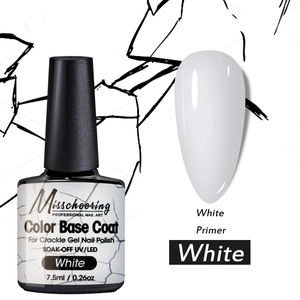 Macro shot of 7.5ml white base coat for crackle gel nail polish effect on nails