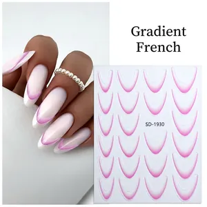 Detail of pink French gradient nail stickers model SD-1930 with 16 adhesive strips