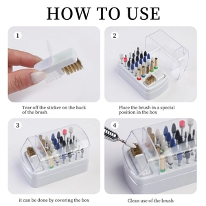 30-hole nail drill bit storage box and cleaning kit with brush and transparent cover