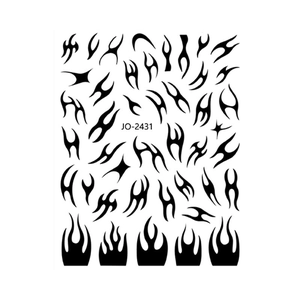 Détails d'autocollants pour ongles flammes épineuses argentées aux motifs tribaux