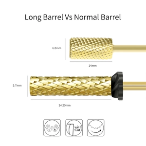 Golden alloy cylindrical nail drill bits in normal and long barrel sizes for fast removal
