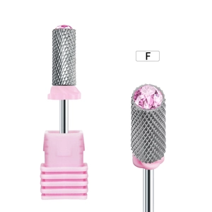 Punta per fresa per unghie fine con strass rosa e testa in metallo argento testurizzato