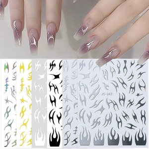 Autocollants Art Des Ongles Flamme Épine Motif Tribal Métallique Or Argent Effet Miroir Décoration Manucure Gothique