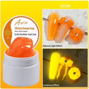 Detail of non-stick solid builder nail gel in bright orange shade 03 for nail art designs