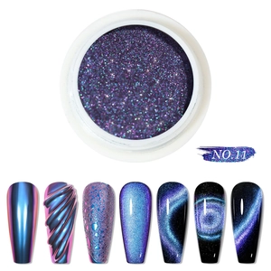 Detailansicht von NO.11 lila Chrom-Nagelpuder mit vielfältigen 5D-Magnet-Katzenaugen-Effekten