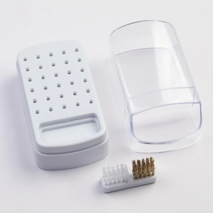 30-hole nail drill bit organizer set with dust cover and dual-head cleaning brush