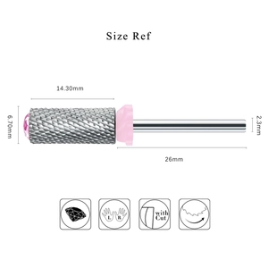 Punta fresa professionale per unghie in lega con strass rosa e dimensioni da 14,3 mm