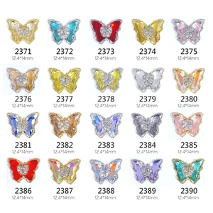 Amuletos de mariposa de cristal de doble capa en 20 colores para decoración de uñas