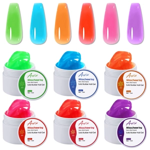 Luminous non-sticky solid nail extension gel set with 6 vibrant colors in 15ml jars