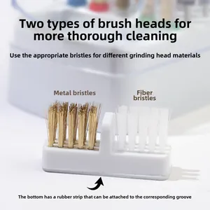 Dual-head nail drill bit cleaning brush with metal and fiber bristles for dust removal