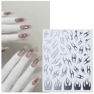 Autocollants à ongles flammes en métal liquide argenté avec effet miroir brillant