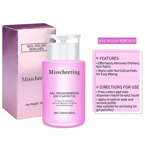 Detail of 160ml nail polish remover bottle with pump head and pink packaging