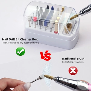 30-hole nail drill bit organizer box with transparent dustproof cover and white base