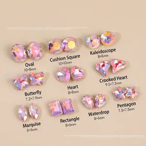 Strass Per Nail Art Cristallo Di Vetro K9 Rosa Aurora Forme Multiple Cuore Farfalla Lucido Decorazione Per Manicure Fai Da Te