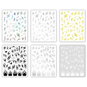 Autocollants nail art flammes tribales en fini holographique, doré, argenté et métal