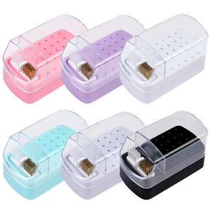 Detailed comparison of 30-hole nail drill bit organizers in six vibrant colors with clear lid