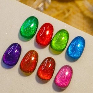 8 colors of 12D gemstone cat-eye nail gel with sparkling magnetic effect on white surface
