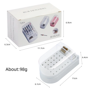 30-hole drill bit storage box with clear dustproof cover for nail art or dental tools