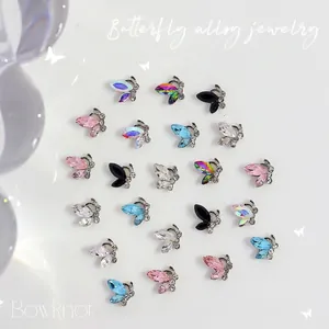 3D mini crystal butterfly nail art charms with sparkling rhinestones in assorted colors