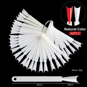 Detailed size chart for 50pcs natural fan-shaped nail polish display tips