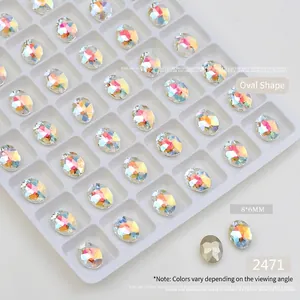 Macro shot of 8x6mm oval aurora K9 crystal rhinestones for DIY nail art decoration