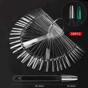 Detailed size measurement of 50pcs transparent nail swatches with dimensions in mm