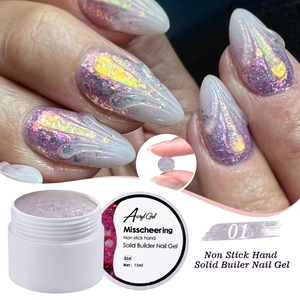Makroaufnahme von nicht klebendem solidem Nagelgel in Lavendel mit schillerndem Glitzer
