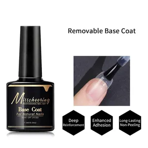 Close-up of Misscheering 7.5ml Soak-Off UV LED Base Coat bottle with nail application detail