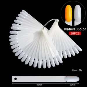 Detailed view of 50pcs fan-shaped nail swatches for polish practice with ring binder