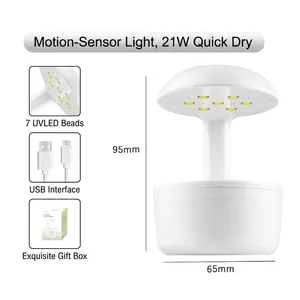 Mini 21W mushroom UV/LED nail lamp with 7 beads and USB cable, white portable dryer