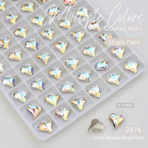 K9 Aurora Crystal Heart Nail Charms, Silk Moonlight Series 8.5x8mm Pointed Back Rhinestones