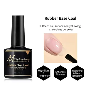 Detail of 7.5ml soak-off rubber top coat with black matte bottle and clear glossy finish