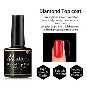 Close-up of diamond top coat nail polish bottle with transparent high gloss finish display