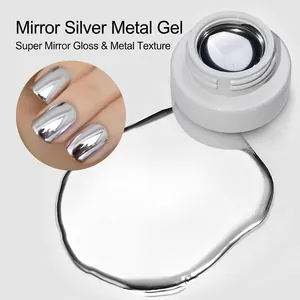 Mirror silver metallic nail gel in a white jar with ultra-bright chrome finish effect