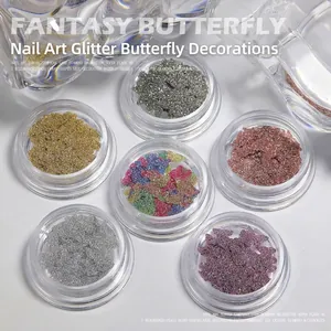 6-color set of shiny holographic butterfly nail art charms in clear containers for manicure