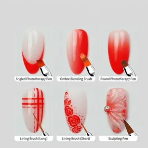 Professional 6-piece nail art brush set with gradient and liner tips for DIY manicure
