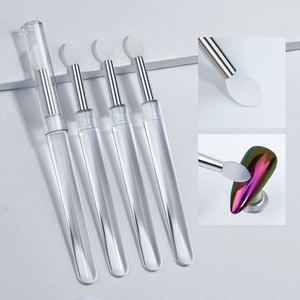Detailed view of silicone nail brushes for chrome powder application on acrylic stems