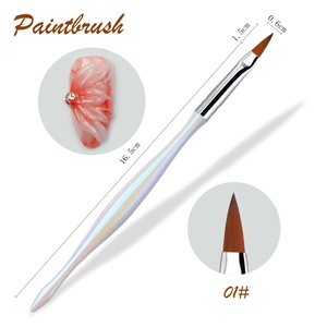 Macro detail of aurora white nail art brush with size dimensions and synthetic fiber tip