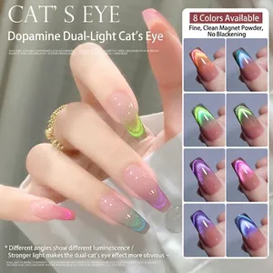 Magnetic Cat Eye Nail Gel Polish Double Light Aurora Sparkling Crystal Effect Soak Off UV LED Manicure
