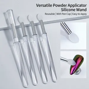 Nail Silicone Stick Brush Mirror Powder Applicator Aurora Rubbing Tool Portable Makeup Lip Brush With Cap Transparent Plastic Handle