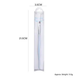 Professional nail brush with blue and pink gradient handle in clear plastic packaging
