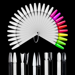 Fan-shaped nail polish color display card set with 50 plastic tips for manicure practice