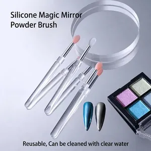 Nail art silicone mirror powder brushes set with transparent handles and soft tips
