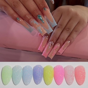 Pastel nail glitter powder set with 8 colors for 3D embossed French manicure art