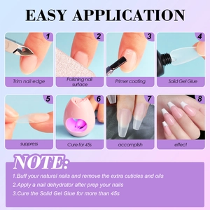 Kit faux ongles mats courts avec colle gel solide et mini lampe LED en forme de rose