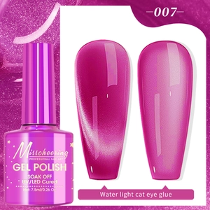 Detail of 7.5ml deep rose purple cat eye gel polish with water light crystal effect