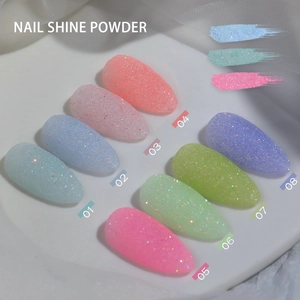 8-color set of shimmering nail glitter powder with fine sugar effect texture in pastel tones