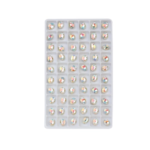 60pcs AB crystal oval rhinestones set in white tray for nail art and DIY crafts