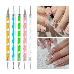 5-piece double-ended dotting tools set for nail art with colorful acrylic handles