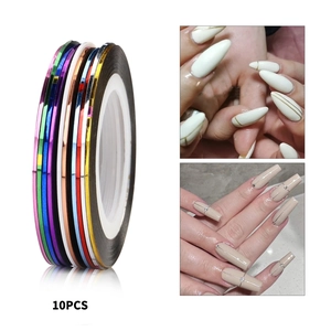 Set of 10 colorful metallic nail striping tapes for creative nail art decoration